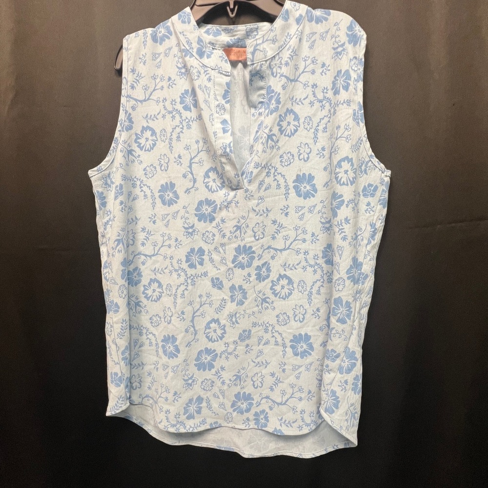 Amana Womens Blue Floral Sleeveless Split Neck Blouse Top Large T8004-SL-PAFL
